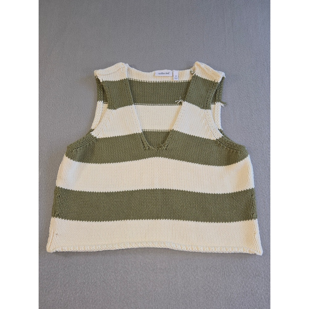 Willow +‎ Root Sweater Vest Womens Small Green Striped V-Neck Cotton Blend Knit